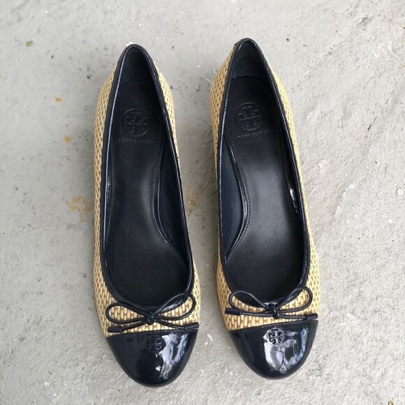 Tory Burch Cartherine Cap-Toe Raffia wedge - Picture 1 of 8